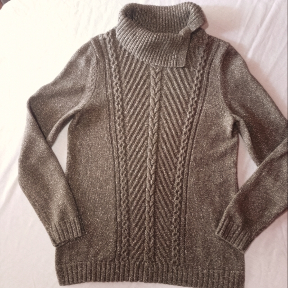 Talbot Cable Knit Sweater Split Turtleneck Heathe… - image 1